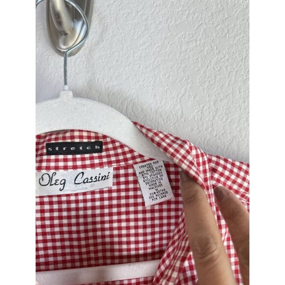 Oleg Cassini Vintage Stretch Dragonflies Gingham Red White‎ Women’s Top Size M - Picture 8 of 10